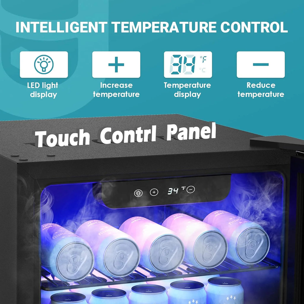 EUHOMY Beverage Refrigerator Cooler, 130 Can Mini Fridge with Glass Door for Soda Beer or Wine, Beverage Cooler for Home, Office, Bar with Adjustable Removable Shelves, Silver