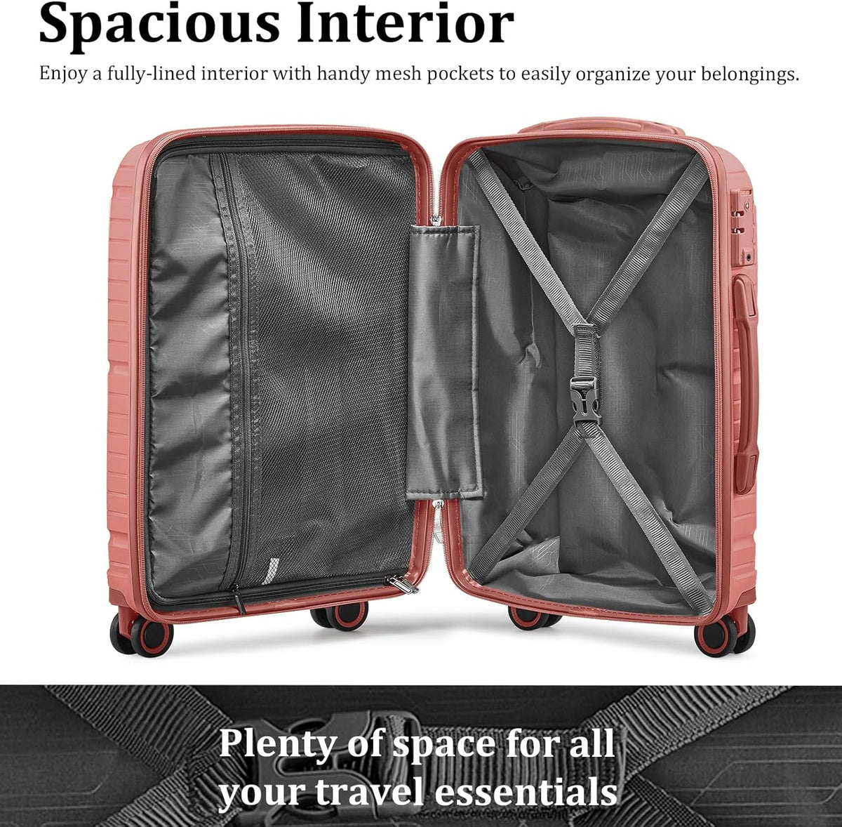 5-piece PP hardshell lightweight travel carry-on luggage set with dual spinner wheels and TSA lock