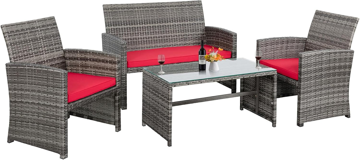 Shintenchi 4 Piece Patio Ratten Set Outdoor Furniture Set Wicker Conversation Set