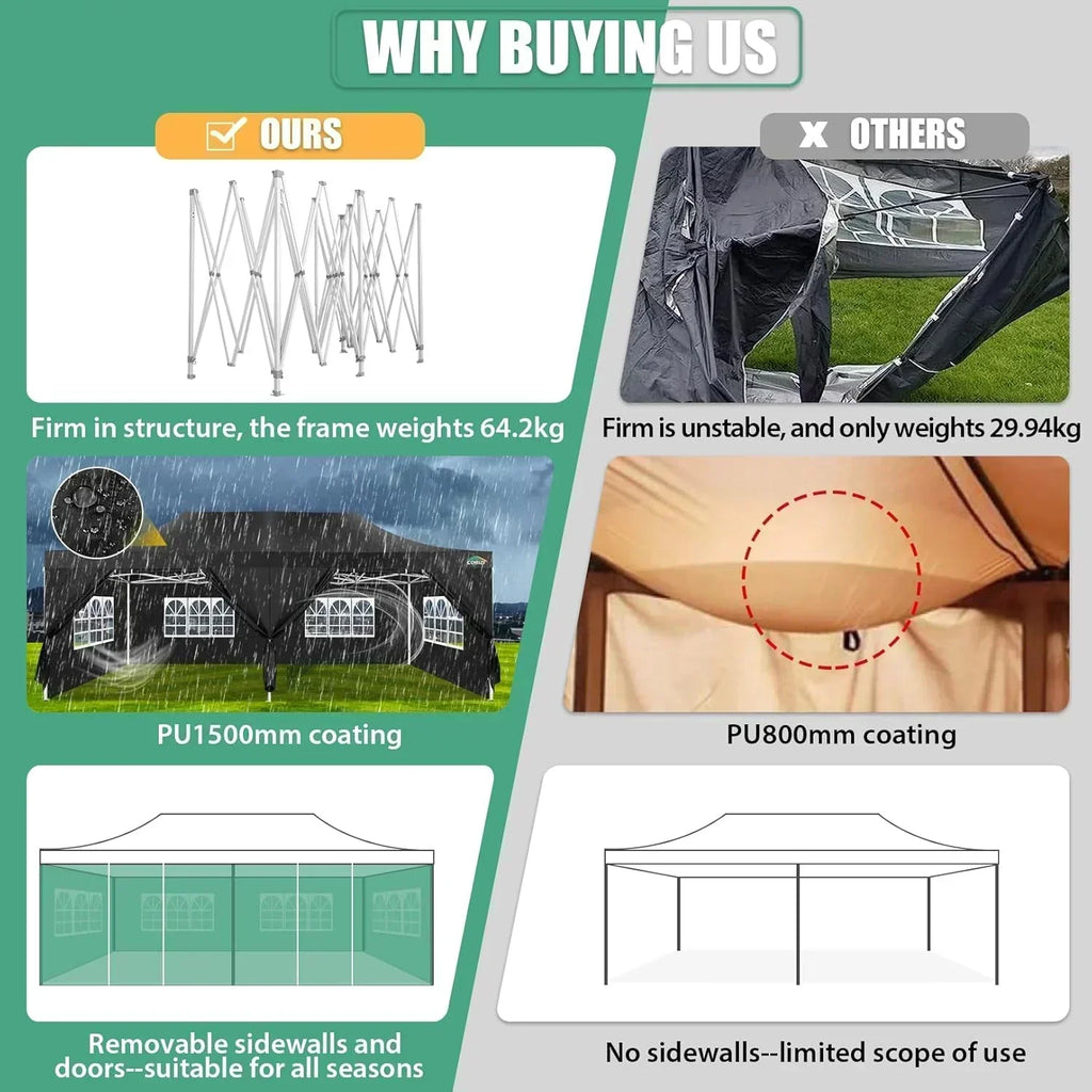COBIZI 10x20 Heavy Duty Pop up Canopy Tent 6 sidewalls Commercial Canopy Wedding Party Tents
