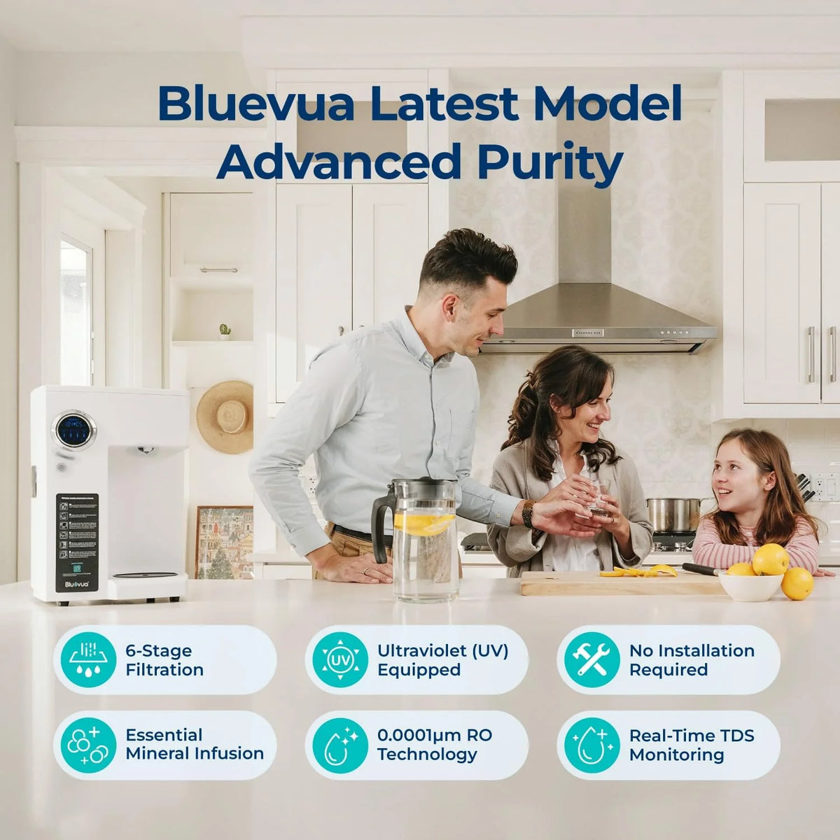 Bluevua RO100ROPOT-UV Reverse Osmosis System Countertop Water Purifier - 6-stage purification with UV and remineralization, reverse osmosis filtration