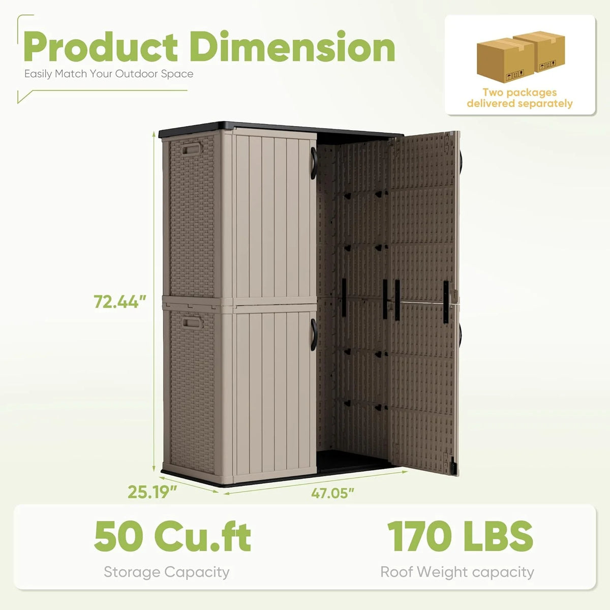 Devoko Outdoor Storage Cabinet 26 Cu Ft with Lockable Doors, Horizontal Storage Shed Waterproof Patio Tools Storage Box