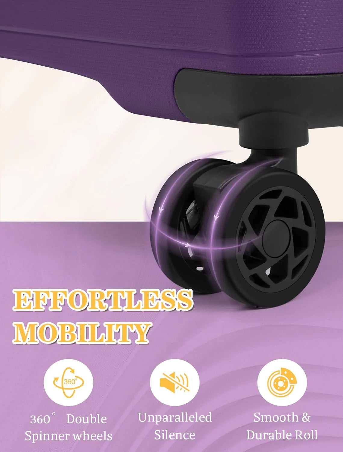 5-piece luggage set with wheels, ABS hardshell suitcase with spinner wheels