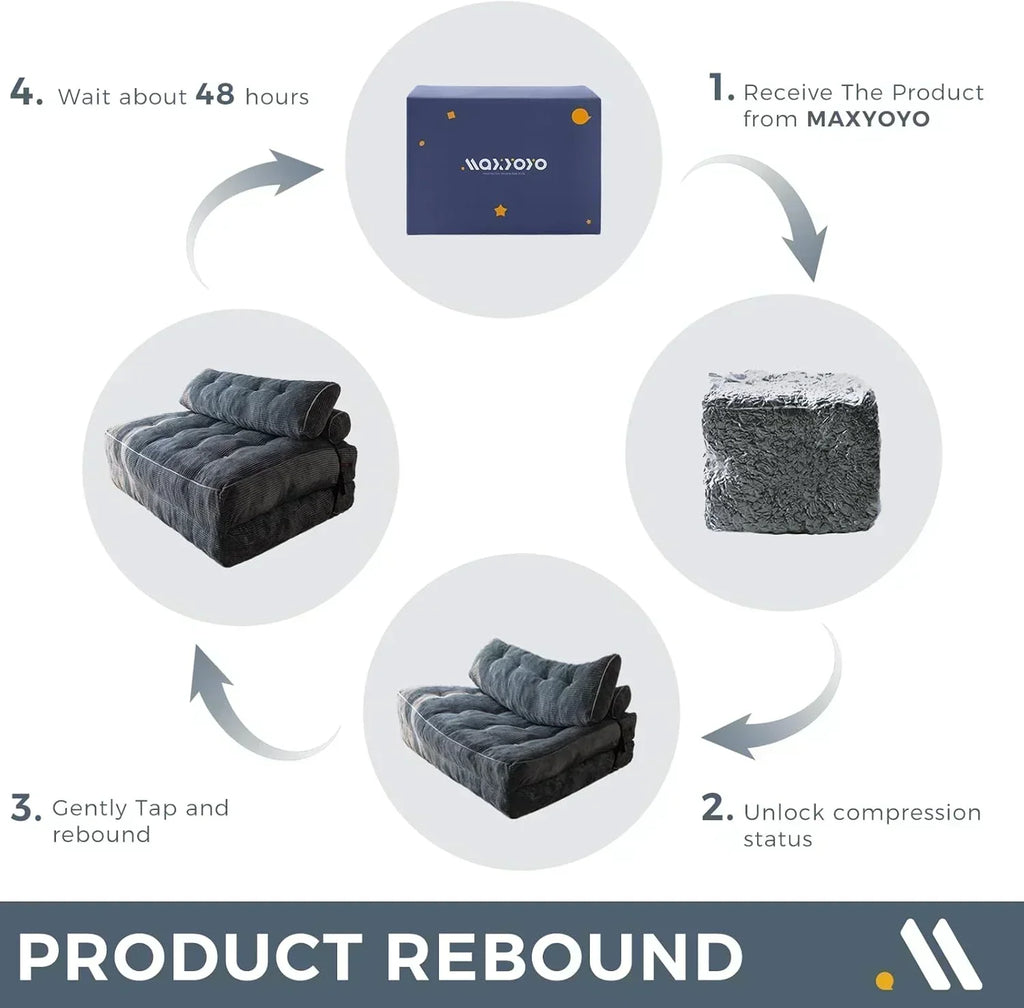 MAXYOYO Folding Sofa Bed Convertible Sleeper Chair with Pillow Foldable Mattress with Back Support