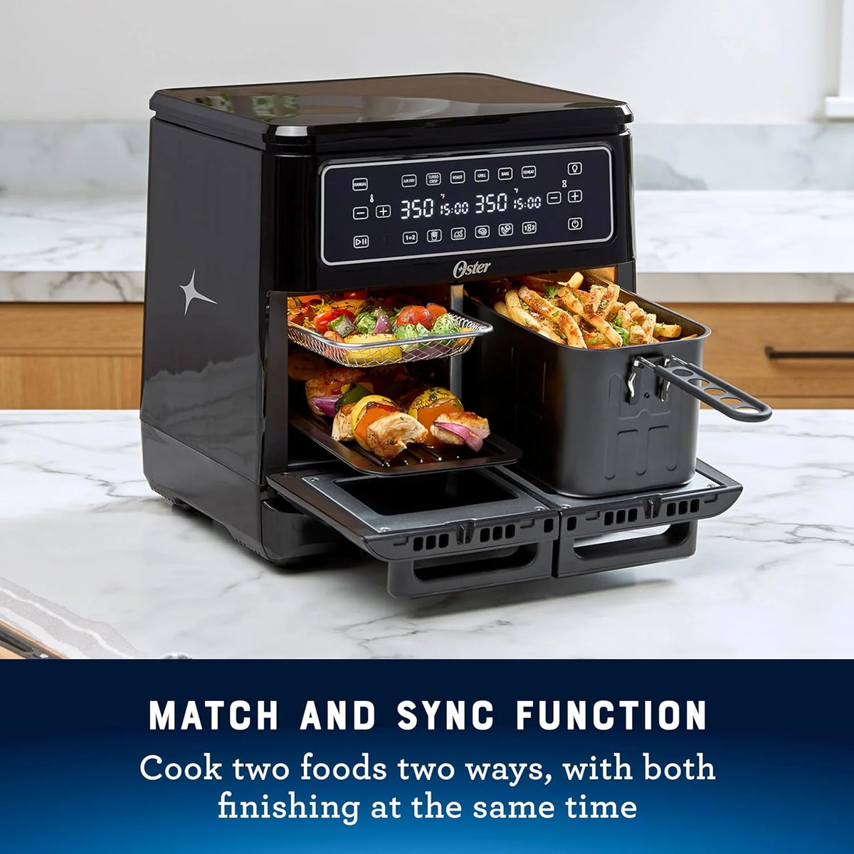 Oster 11-Quart Flex Air Fryer Oven Dual Air Fryer with 2 Cooking Zones Double with 6 Cooking Functions Large with 2 Frying Baskets