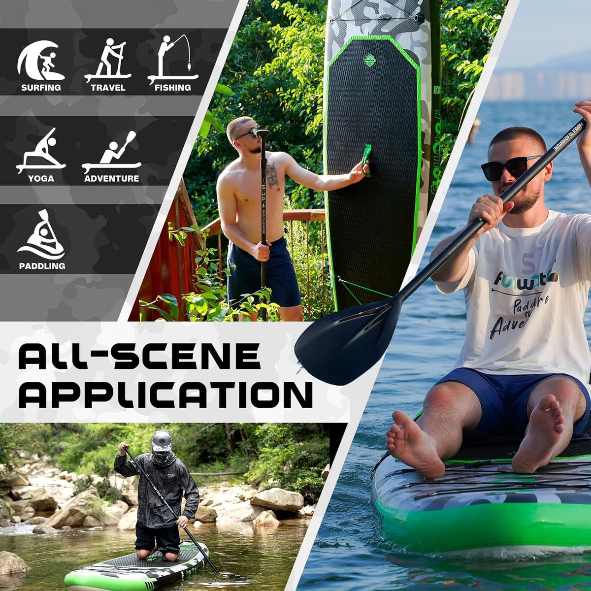FunWater Inflatable Stand Up Paddle Board with Premium SUP Paddle Accessories, Non-Slip EVA Deck, 11'/10'6' Paddle