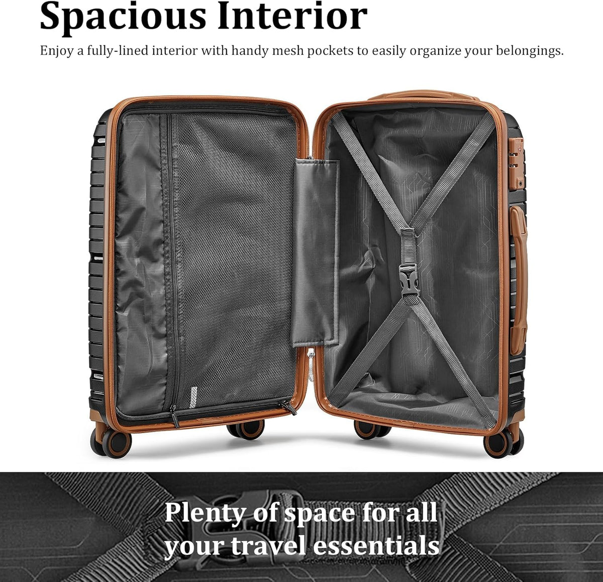 5-piece PP hardshell lightweight travel carry-on luggage set with dual spinner wheels and TSA lock