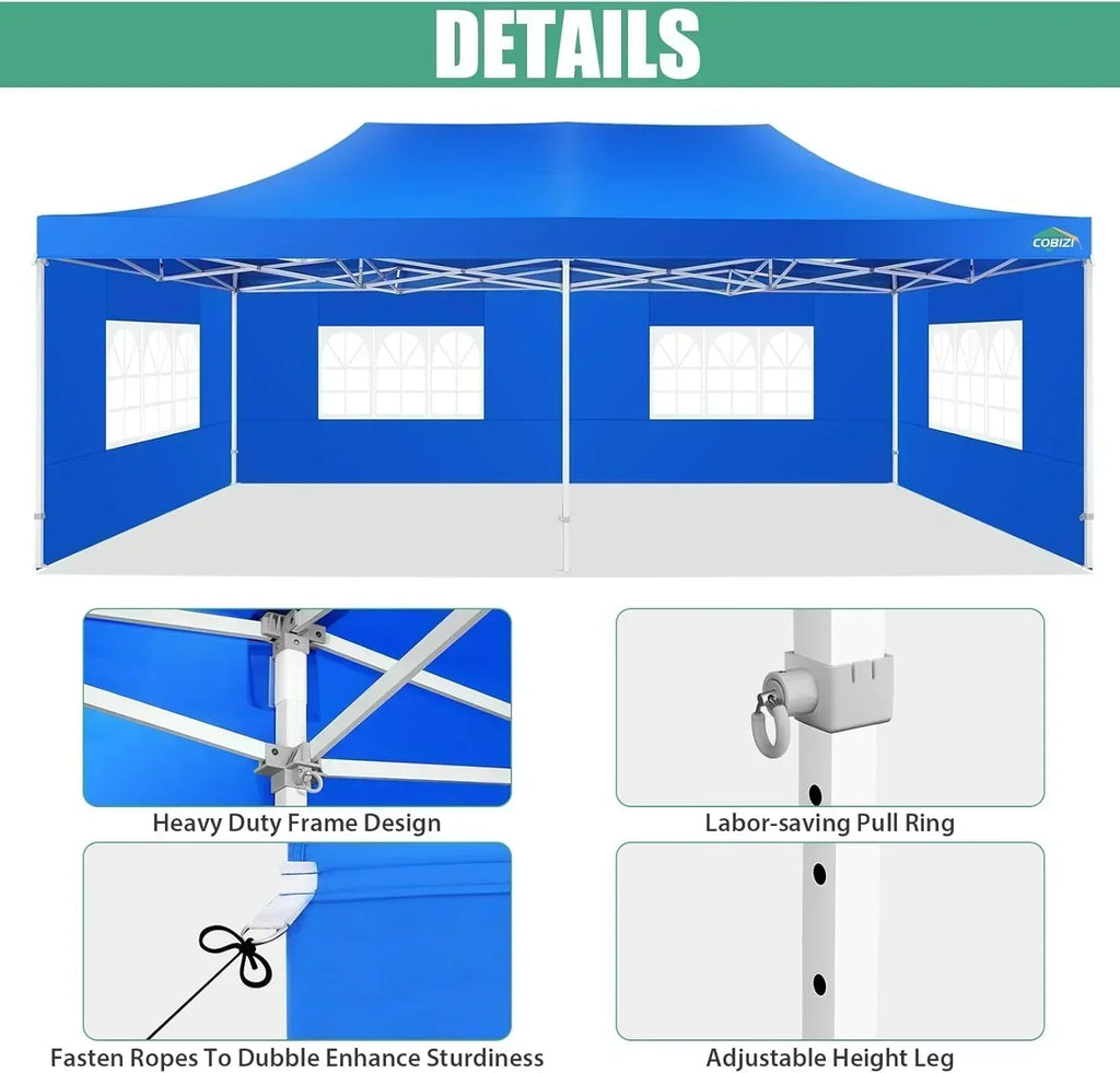 COBIZI 10x20 Heavy Duty Pop up Canopy Tent 6 sidewalls Commercial Canopy Wedding Party Tents