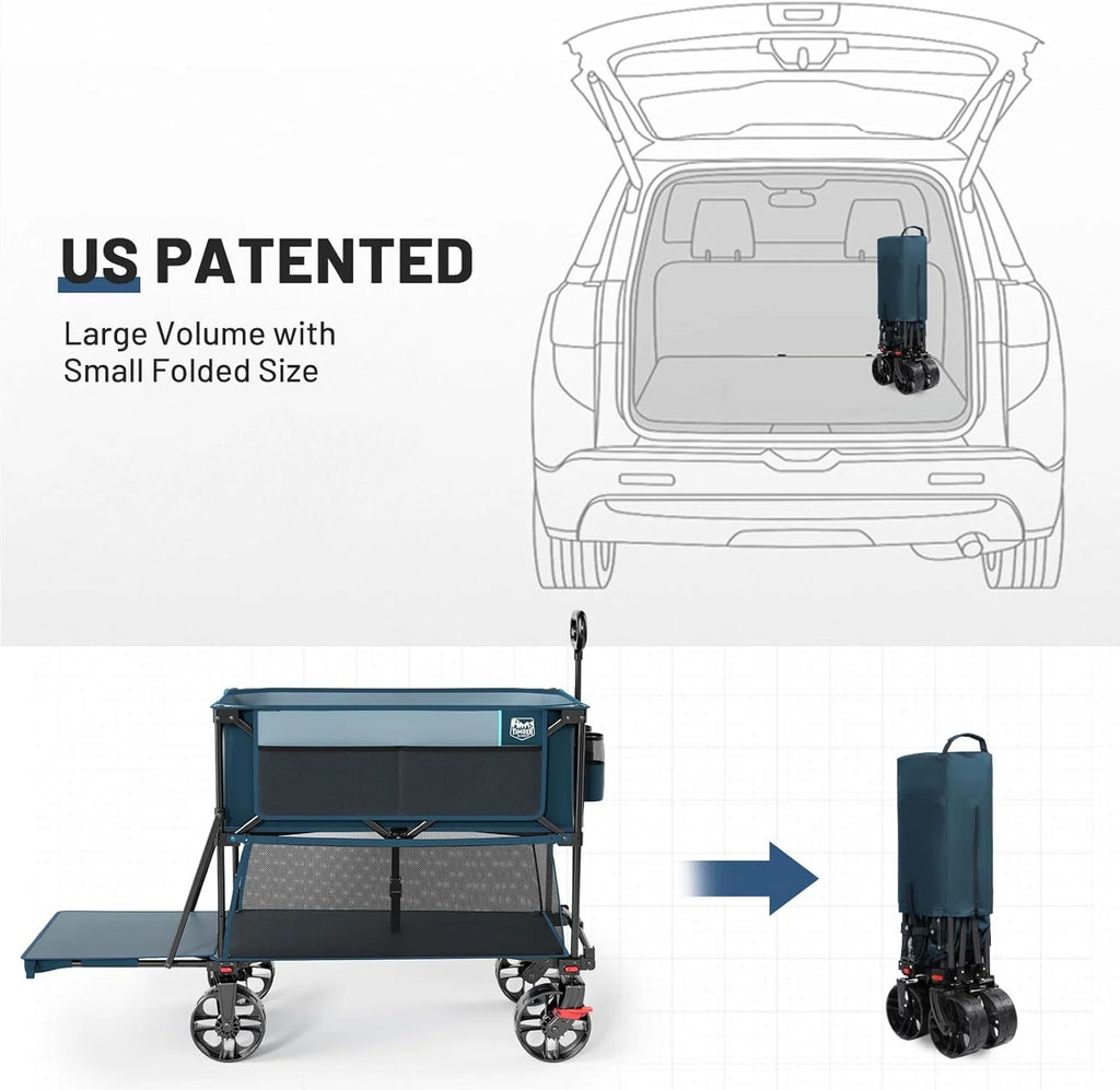 400L Large Capacity Folding Double Decker Cart with Brakes, 54 Inch Extra Long Extended Cart, 450 Pounds Heavy Duty Folding Cart