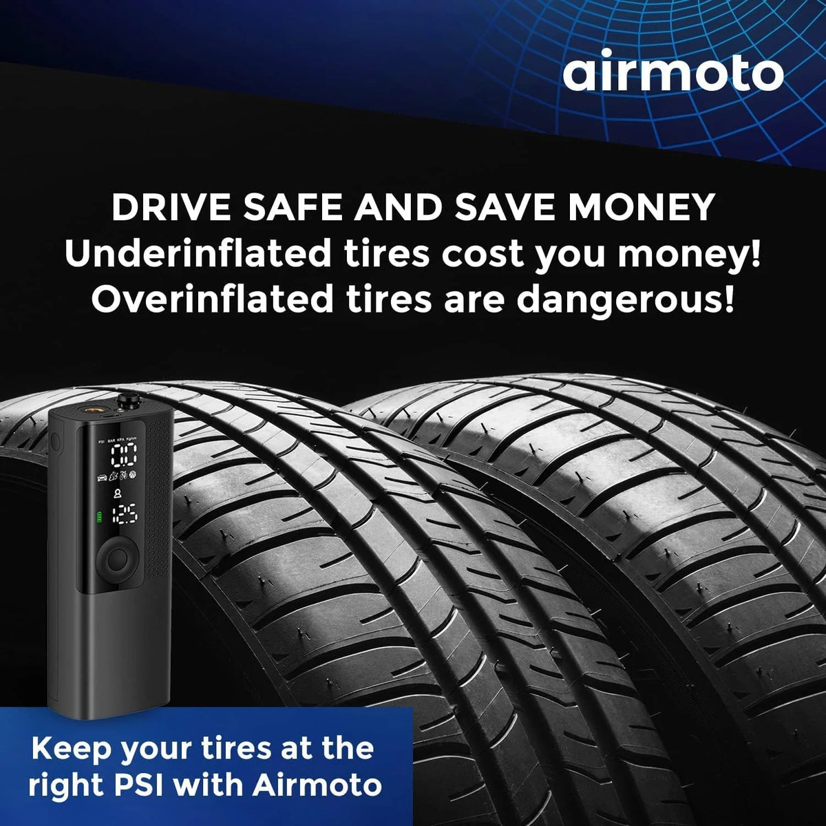 Airmoto Tire Inflator Portable Air Compressor Car Tire Air Pump with Digital Pressure Gauge, LED Light and Auto Shutoff