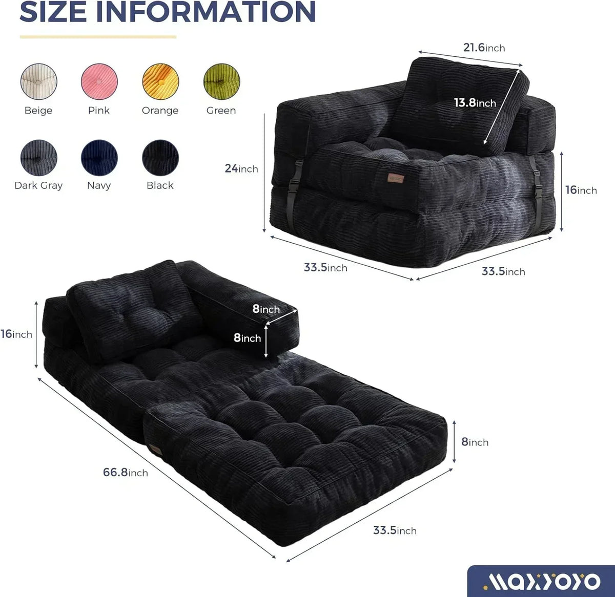 Folding Sofa Bed L-Shaped Convertible Sofa Bed with Armrests and Pillows