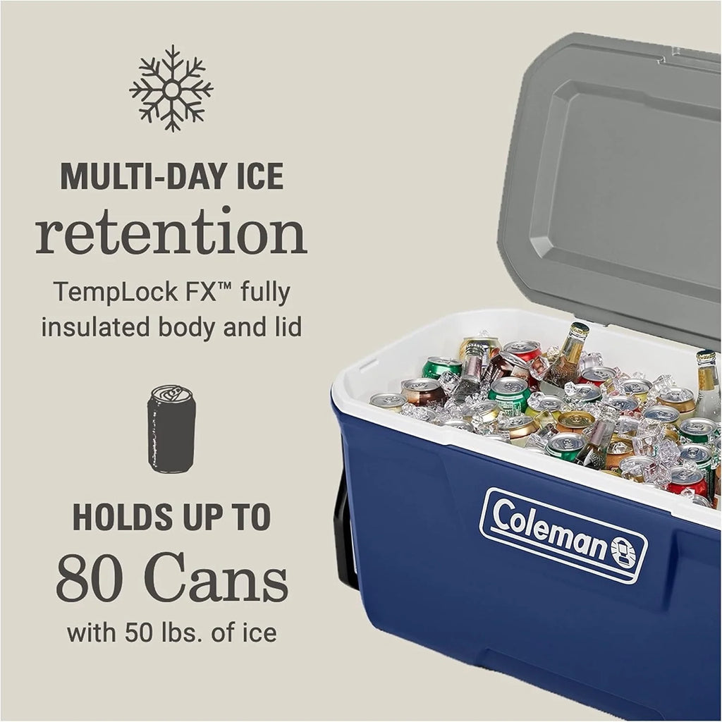 Coleman Insulated Portable Rolling Cooler with Wheels, Leak-Proof Outdoor Hard Cooler, Keeps Ice for Up to 5 Days, 100 Quart