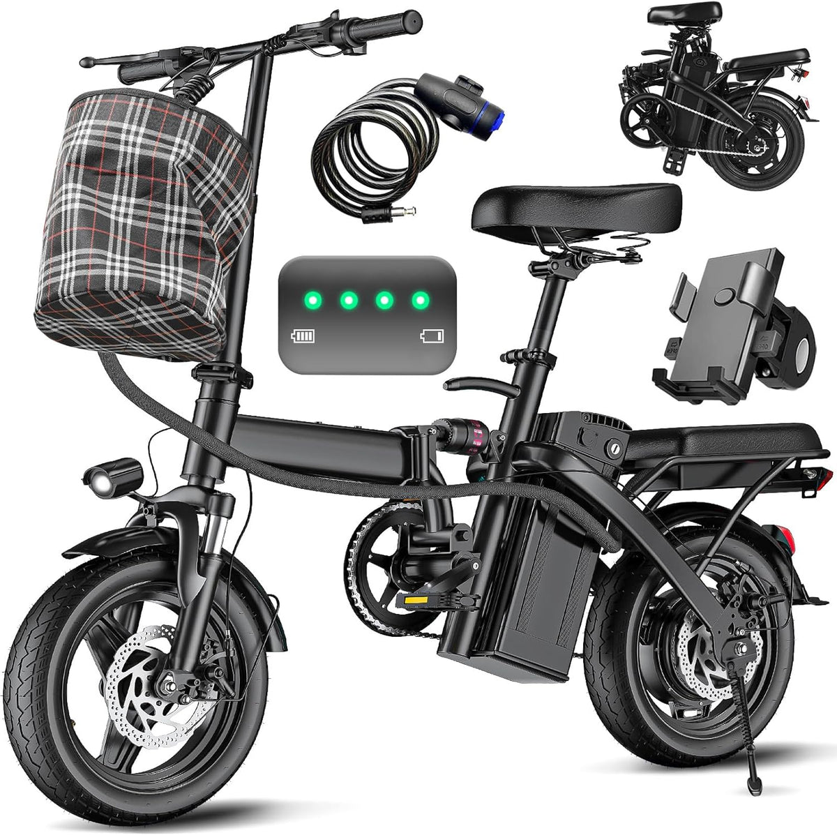 Electric Bike for Adults Teens Folding E-Bike Commuter City Foldable ebike Motor 48V 24MPH