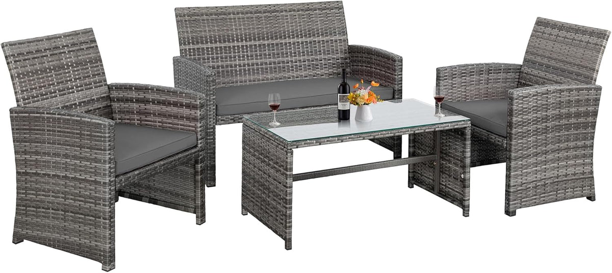 Shintenchi 4 Piece Patio Ratten Set Outdoor Furniture Set Wicker Conversation Set