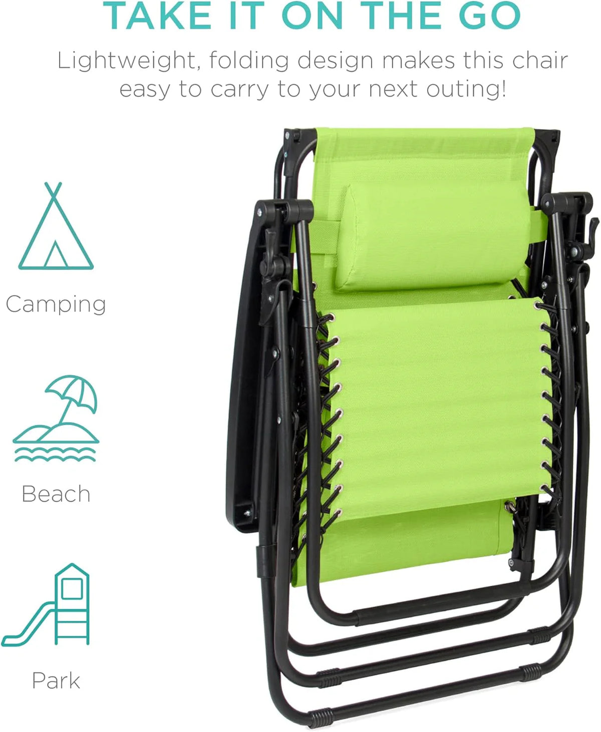 Best Choice Products Folding Zero Gravity Outdoor Recliner Patio Lounge Chair w/Adjustable Canopy Shade, Headrest, Side Accessory Tray, Textilene Mesh - Peacock Blue