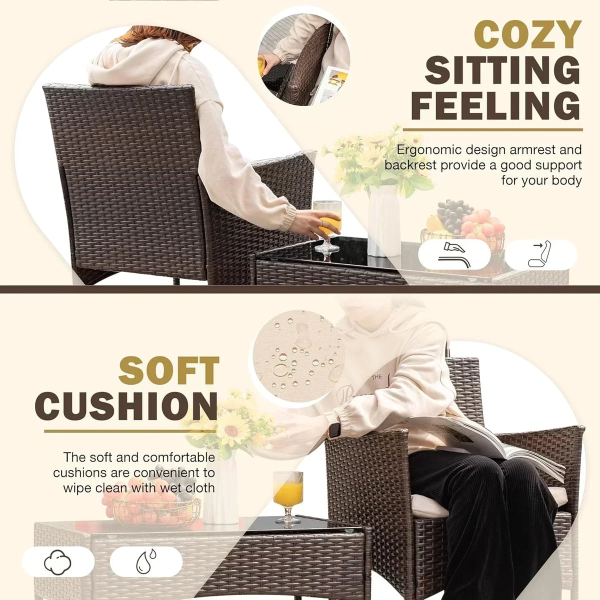 4 piece outdoor patio furniture set rattan chair wicker set