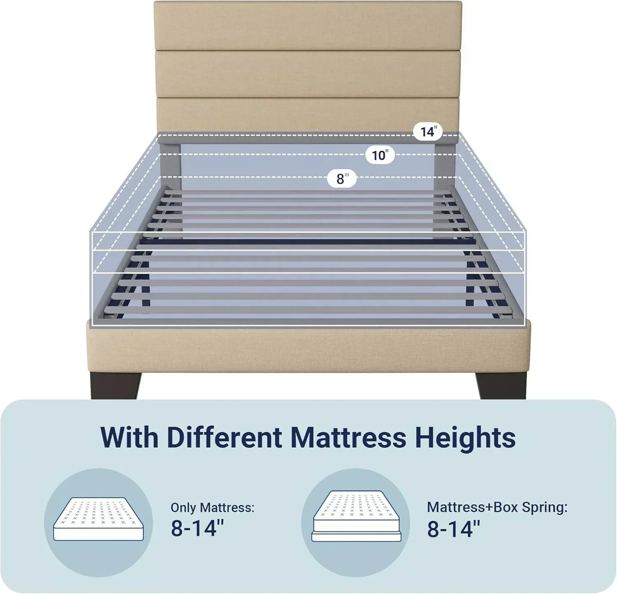 Allewie King size platform bed frame with velvet upholstered headboard and planks