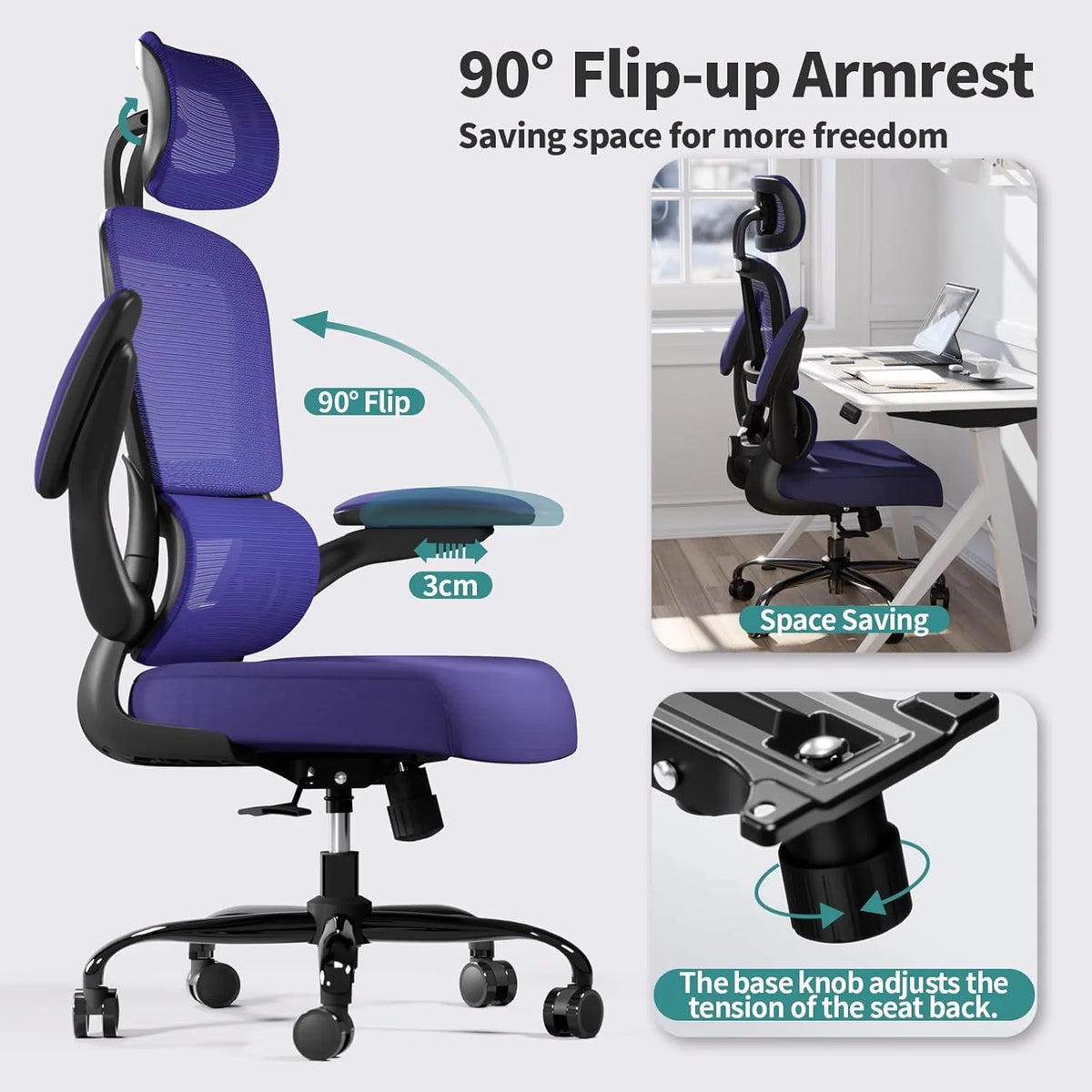 Office Chair Ergonomic Desk Chair, 330 lbs Home Mesh Desk Chair with Wheels, Comfortable Gaming Chair, High Back Office Chair