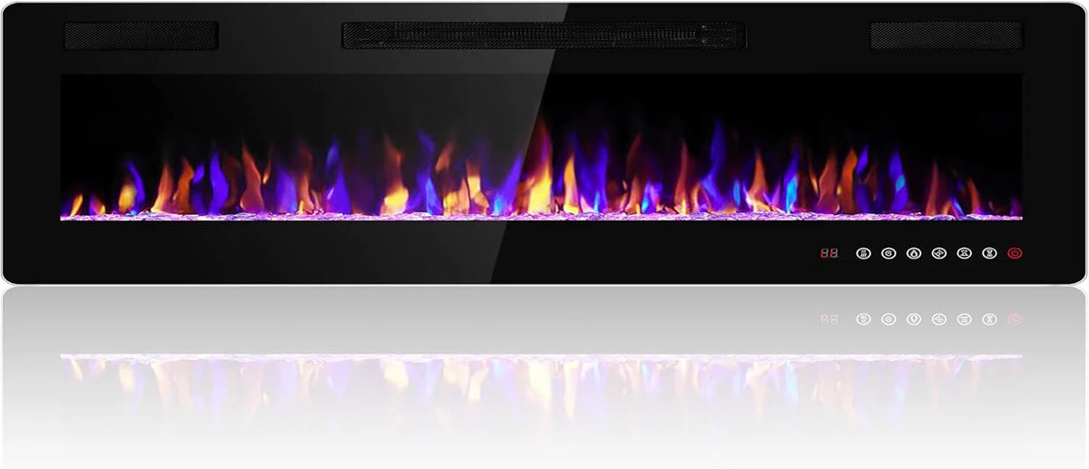 36 Inch Electric Fireplace Insert Ultra Thin Recessed Wall Mounted Fireplace Heater