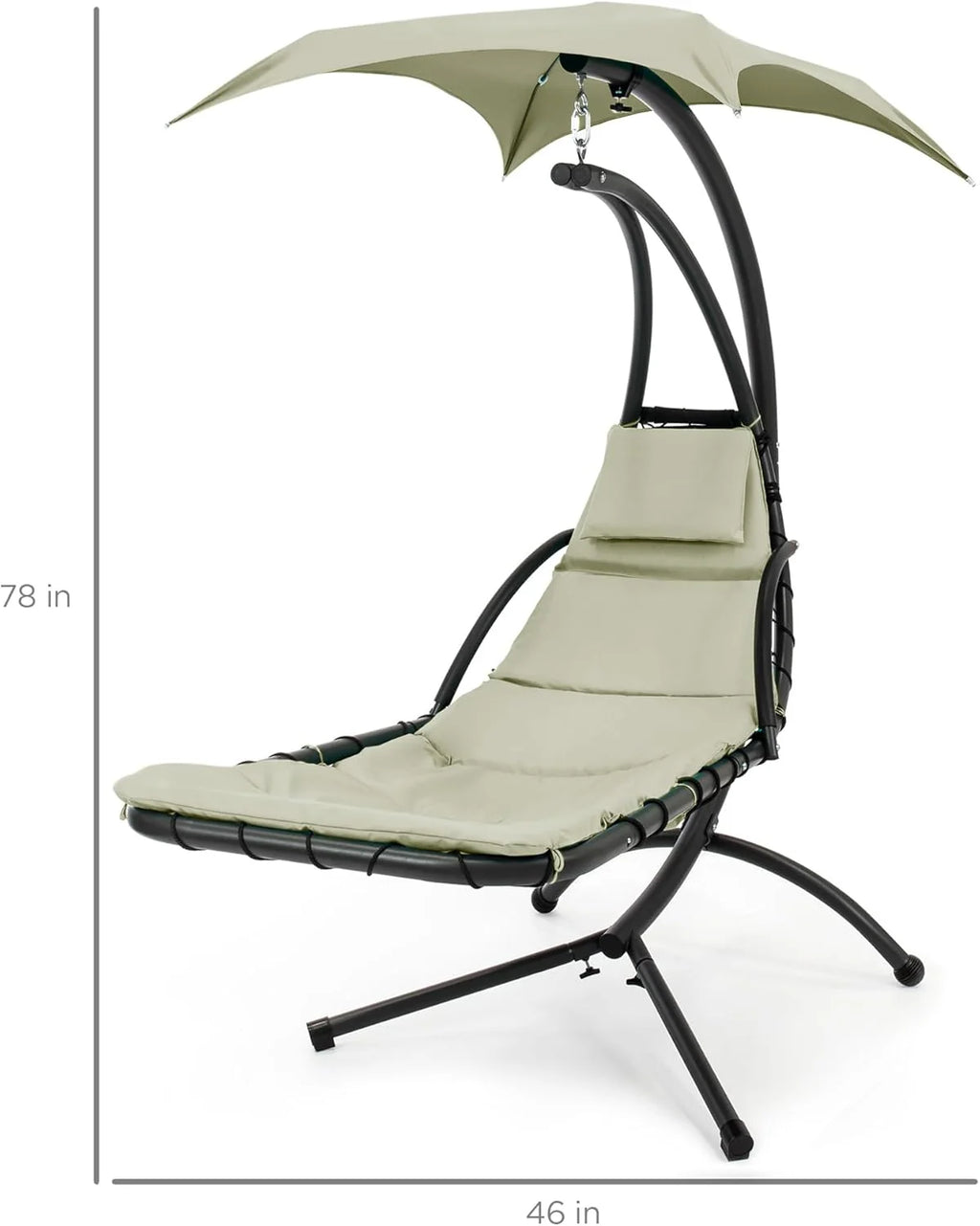 Best Choice Products Outdoor Hanging Curved Steel Chaise Lounge Chair Swing w/Built-in Pillow and Removable Canopy - Charcoal Gray