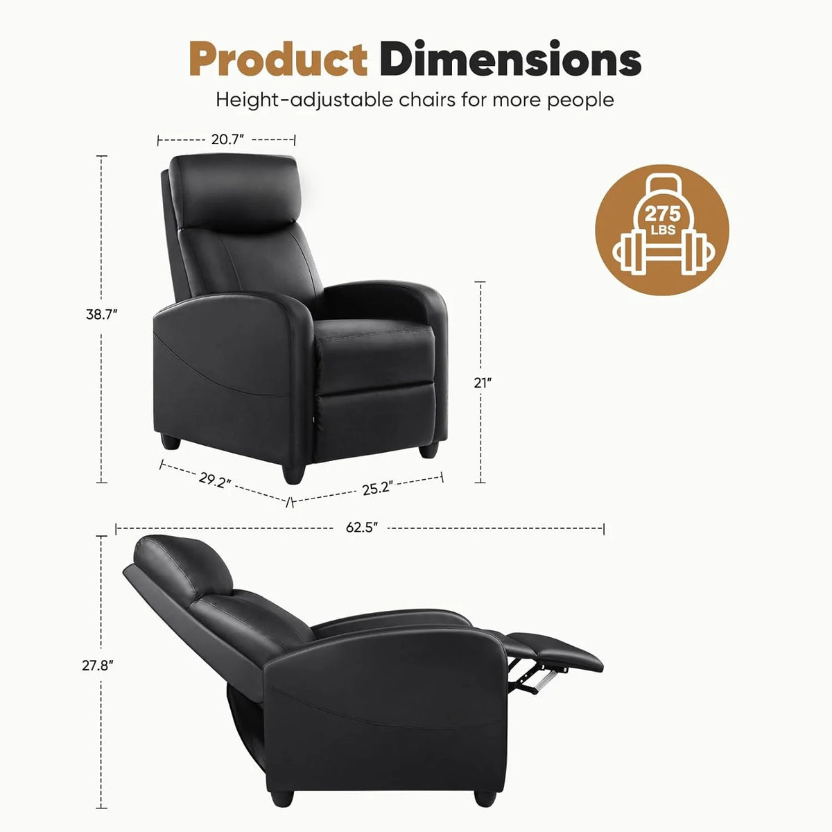 DUMOS Recliner Chair for Adults, Massage Reclining Chair for Living Room, Adjustable Home Theater Seating Single Sofa with Padded Seat Backrest and Footrest, Linen, Grey