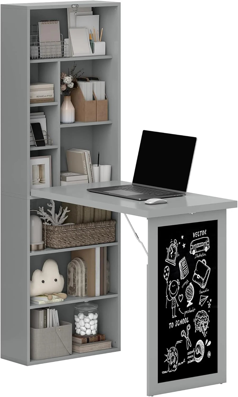 Folding convertible writing desk, wall mounted desk cabinet, multifunctional home office workstation