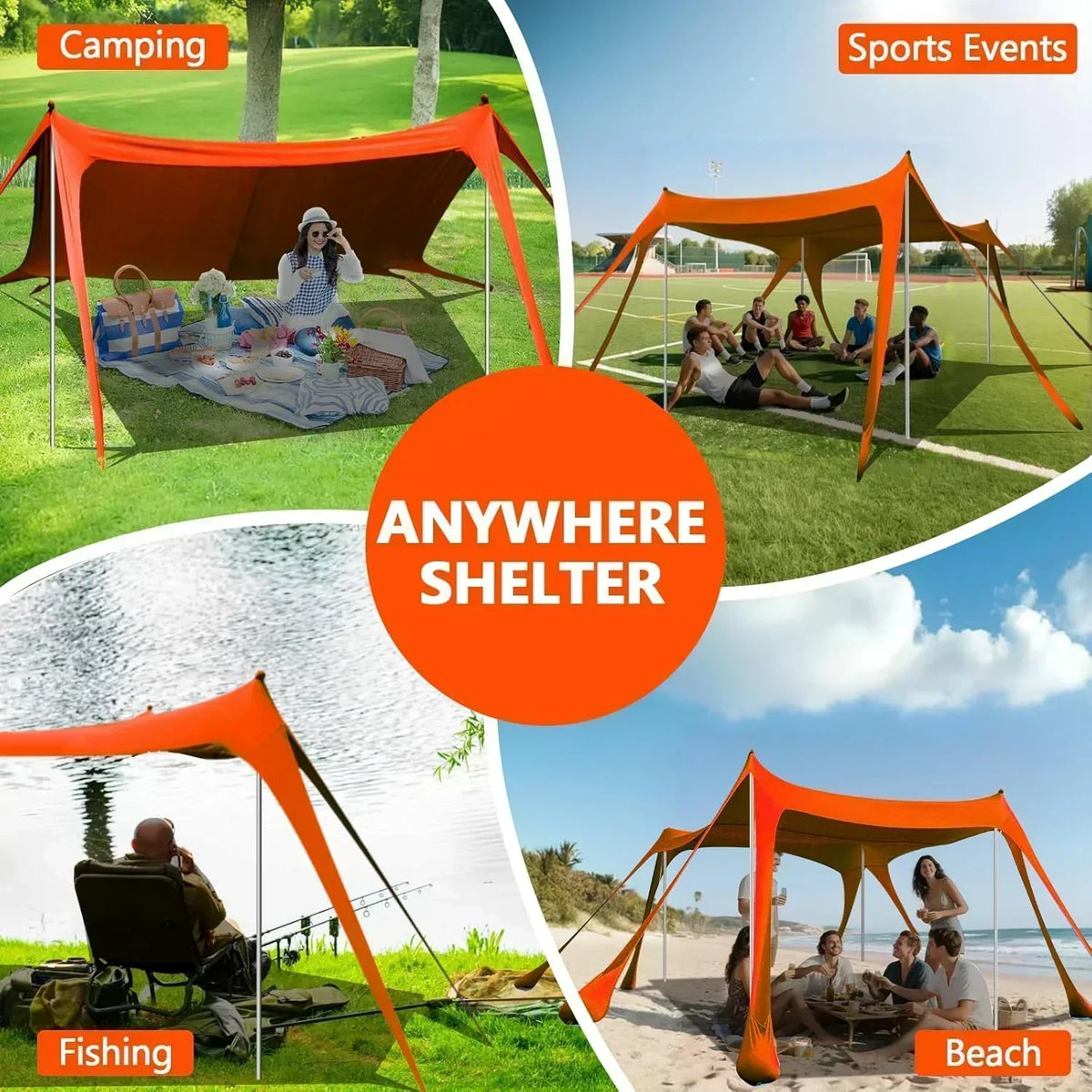 Beach Tent Sun Shelter 10 x 10 FT Beach Canopy Tent Sun Shade Heavy Duty UPF50+ Beach Tent