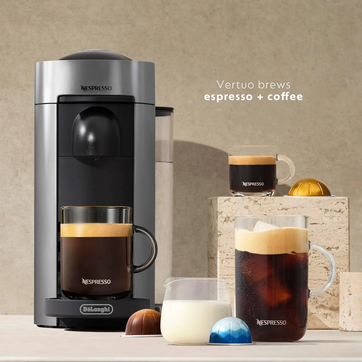 Nespresso Vertuo Plus Coffee and Espresso Maker by De'Longhi, Grey