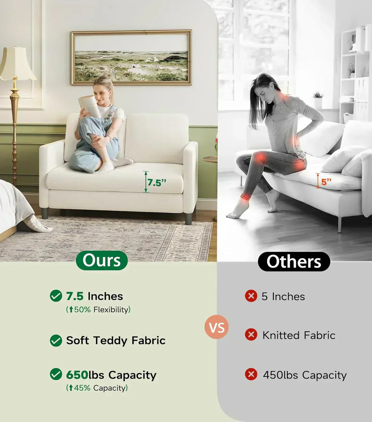 Loveseat Sofa 51 Love Seat Comfy Corduroy Small Loveseat Tool-Free Setup Couch