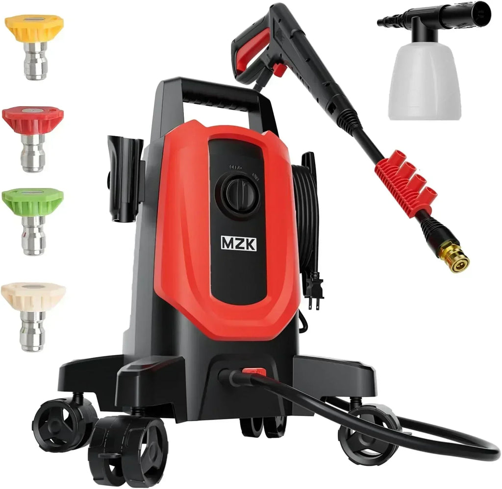 MZK electric high-pressure cleaner with 360° quick-connect nozzle and replaceable foam cannon