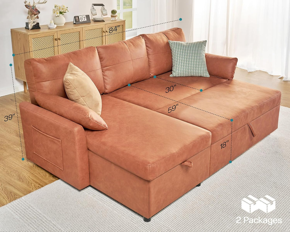 VanAcc Sofa Bed Sleeper Sofa with Storage Chaise 2 in 1 Pull Out Couch Living Room