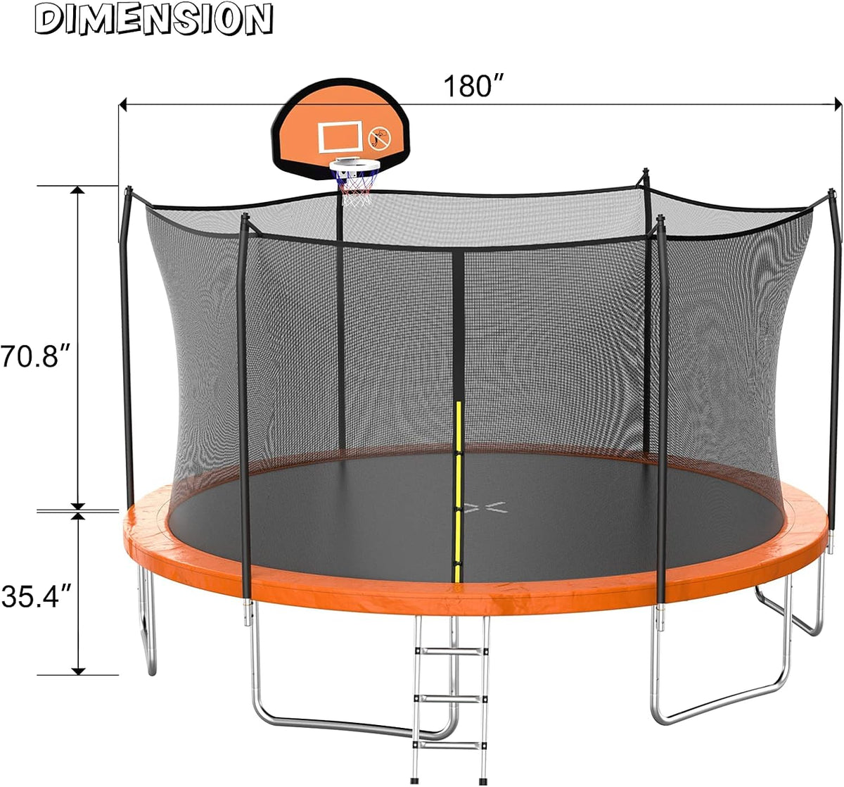 AOTOB 8FT 10FT 12FT 14 FT 15FT Trampoline with Safety Enclosure Net，Outdoor Trampoline with Basketball Hoop, Heavy Duty Jumping Mat and Spring Cover Padding for Kids and Adults, Storage Bag and Ladder