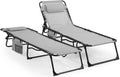 Unovivy Outdoor Chaise Lounge Chairs Set of 2, Portable Folding Pool Lounge Chair with 5-Position Reclining Back, Teslin Tanning Chair for Pool, Beach, Patio, Sunbathing