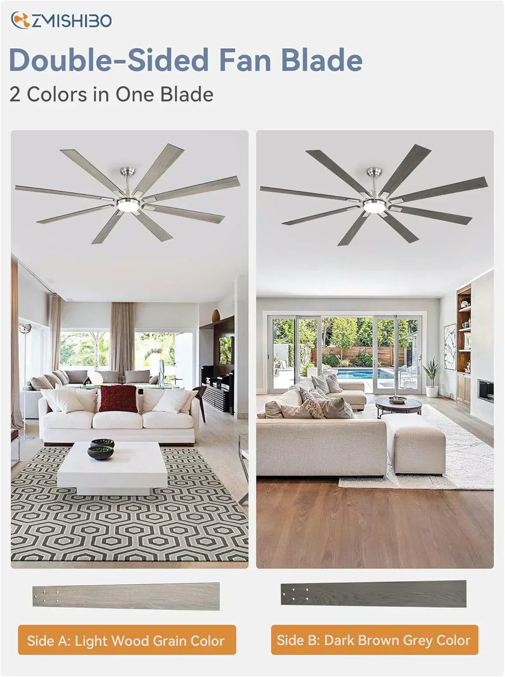 Zmishibo 72-inch large ceiling fan with lighting and remote indoor/outdoor