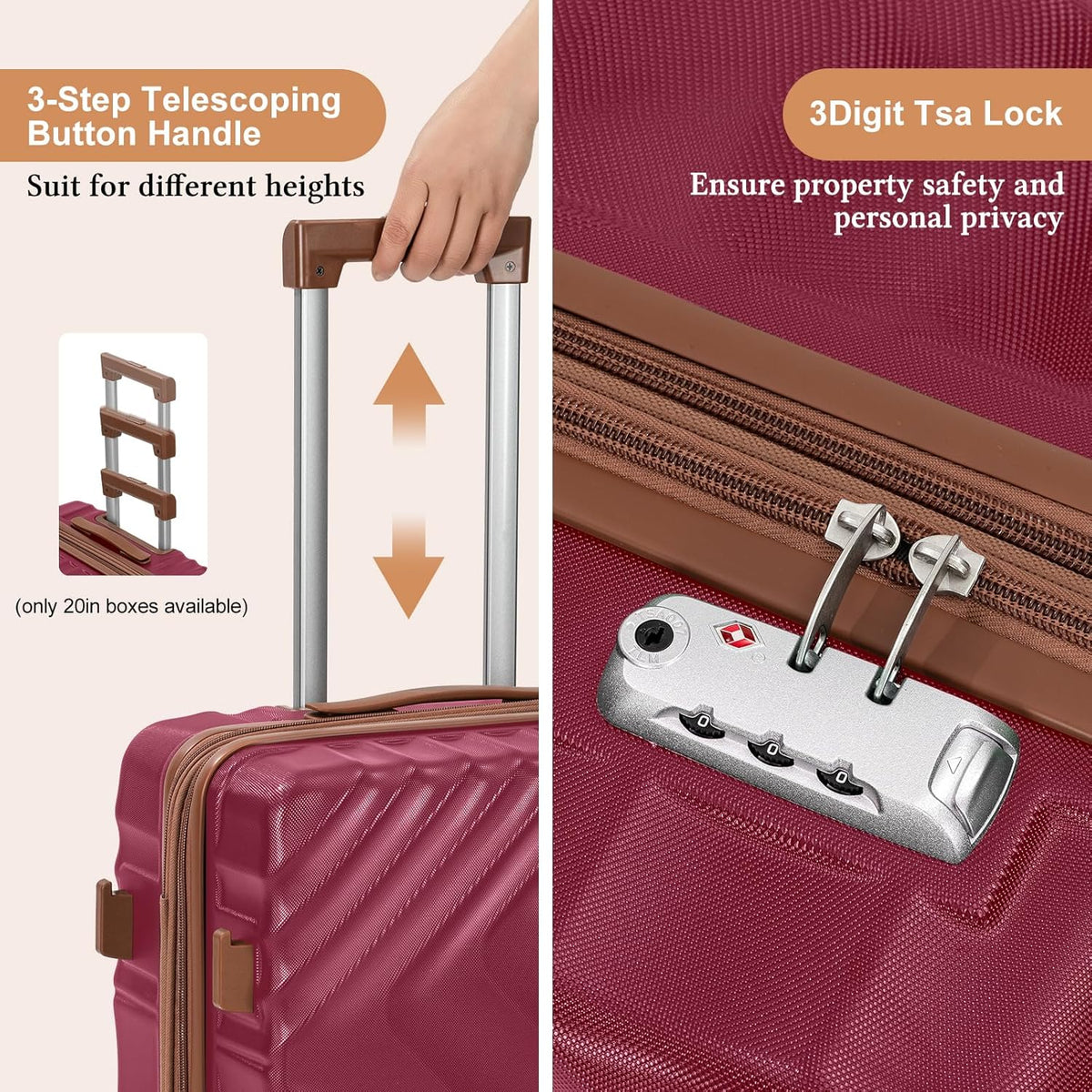 5 piece luggage set expandable suitcase 22x14x9 aviation certified durable waterproof travel set