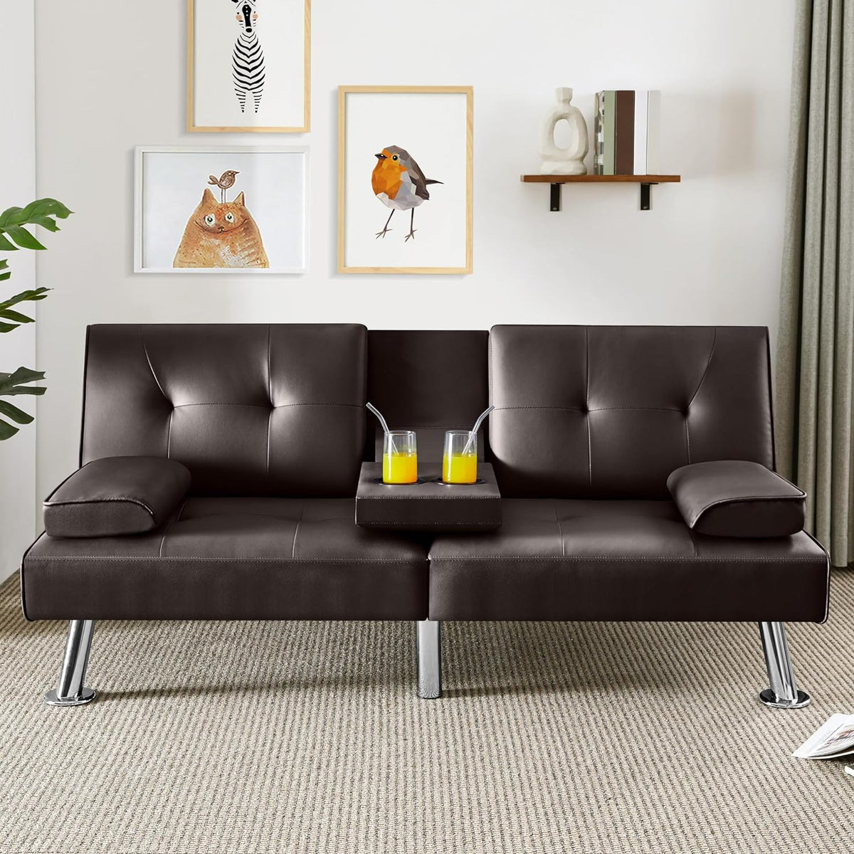Convertible Sofa Bed Modern Imitation Leather Home Recliner Flip Double Sofa Folding Sofa Bed Guest Bed