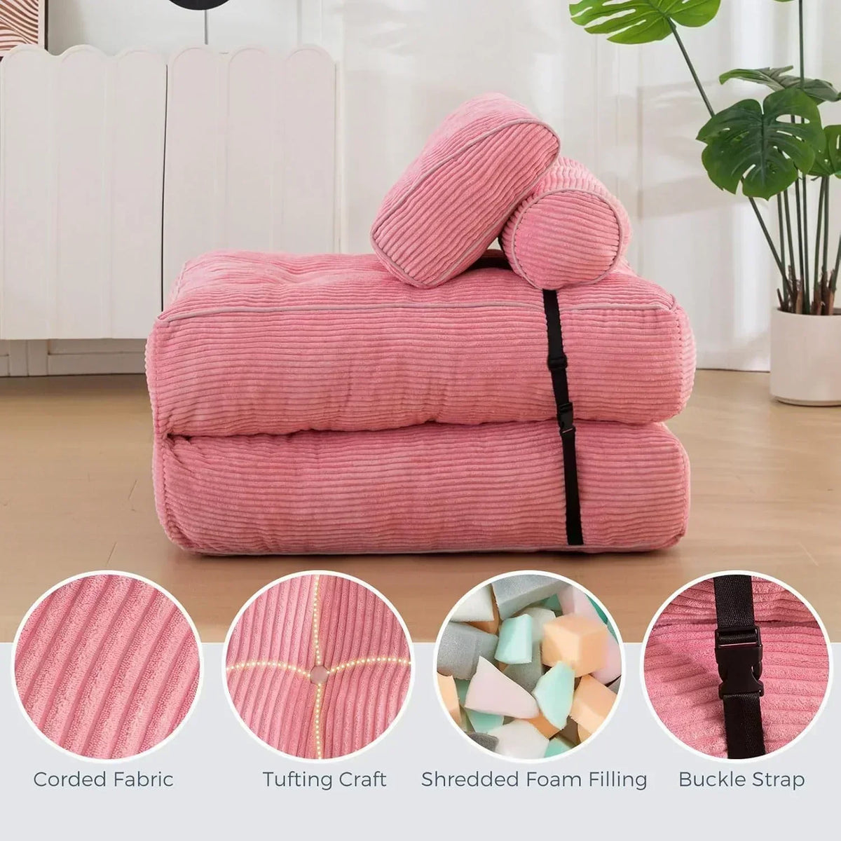 MAXYOYO Folding Sofa Bed Convertible Sleeper Chair with Pillow Foldable Mattress with Back Support