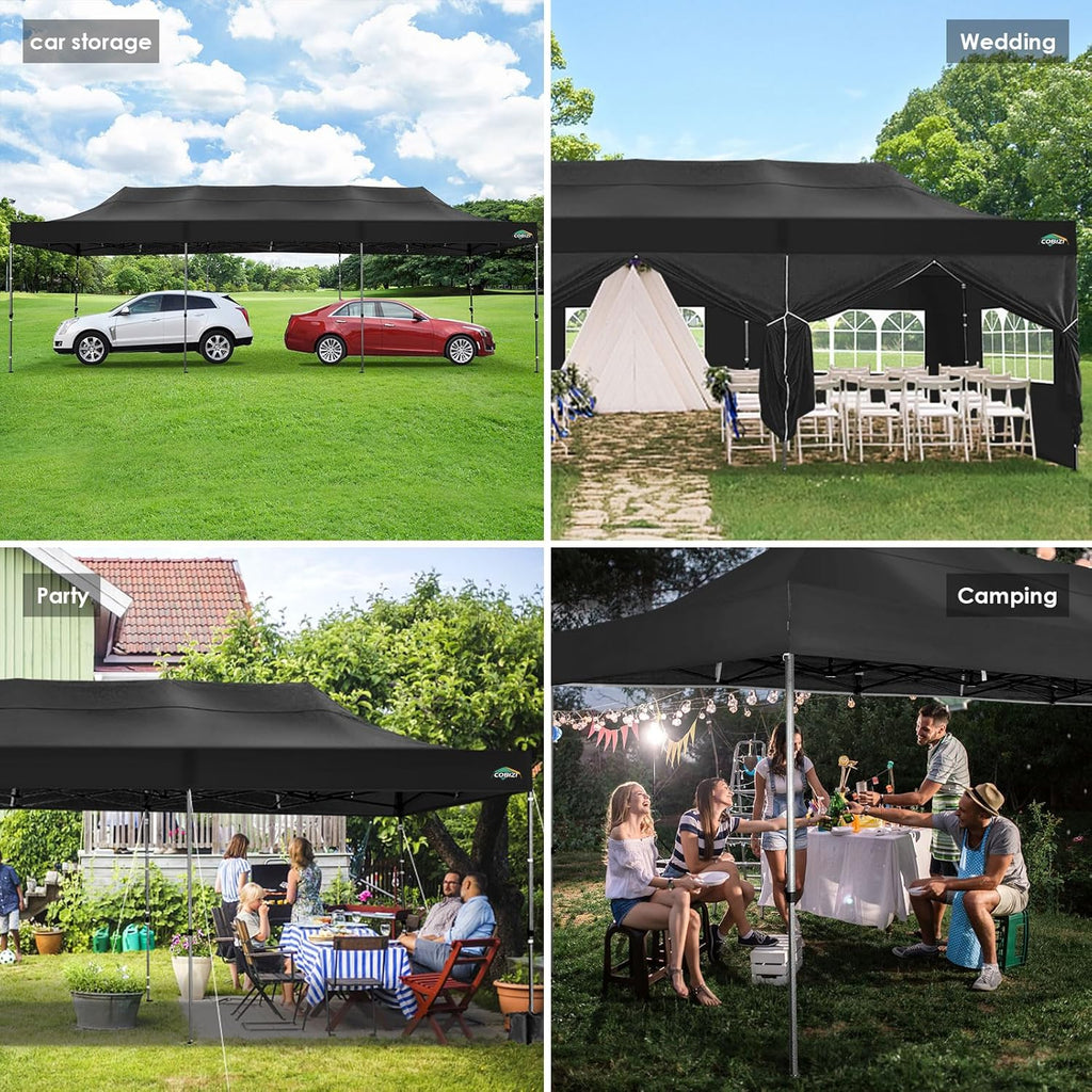 COBIZI 10x20 Heavy Duty Pop up Canopy Tent 6 sidewalls Commercial Canopy Wedding Party Tents