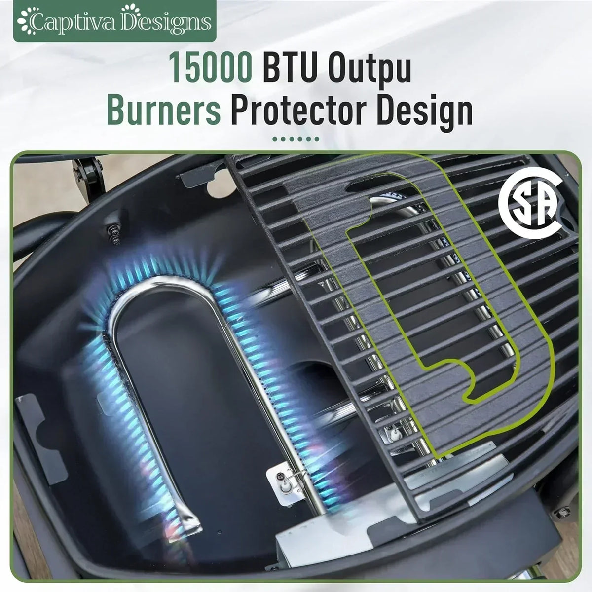 Captiva Designs 4-Burner Propane Gas BBQ Grill Side Burner Porcelain-Enameled Cast Iron Grates