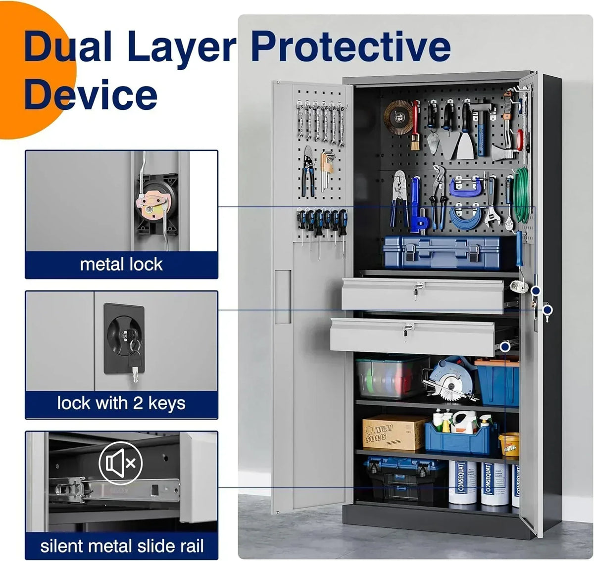 Yizosh Metal Garage Storage Cabinet with Locking Doors Heavy Duty Steel Tool Cabinet