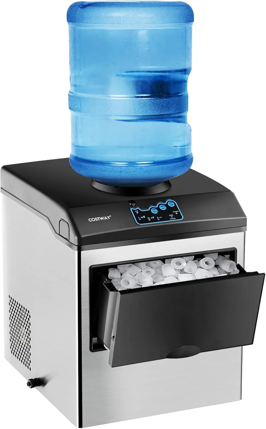 COSTWAY Countertop Ice Maker with Water Dispenser, 3 Sizes Bullet Shaped Ice, 48lbs/Day, Fast Ready in 6 Minutes, Ice Machine with Cold Water for Home Bar Kitchen Office