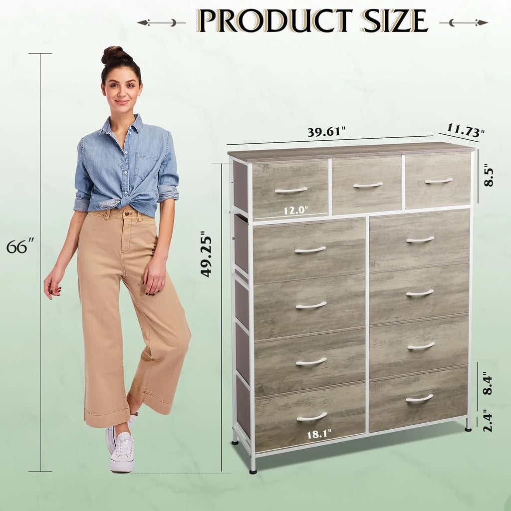 Storage Organizer Unit with 11 Fabric Bins, Storage Drawers Organizer with Steel Frame, Tall Storage Tower Organizaton