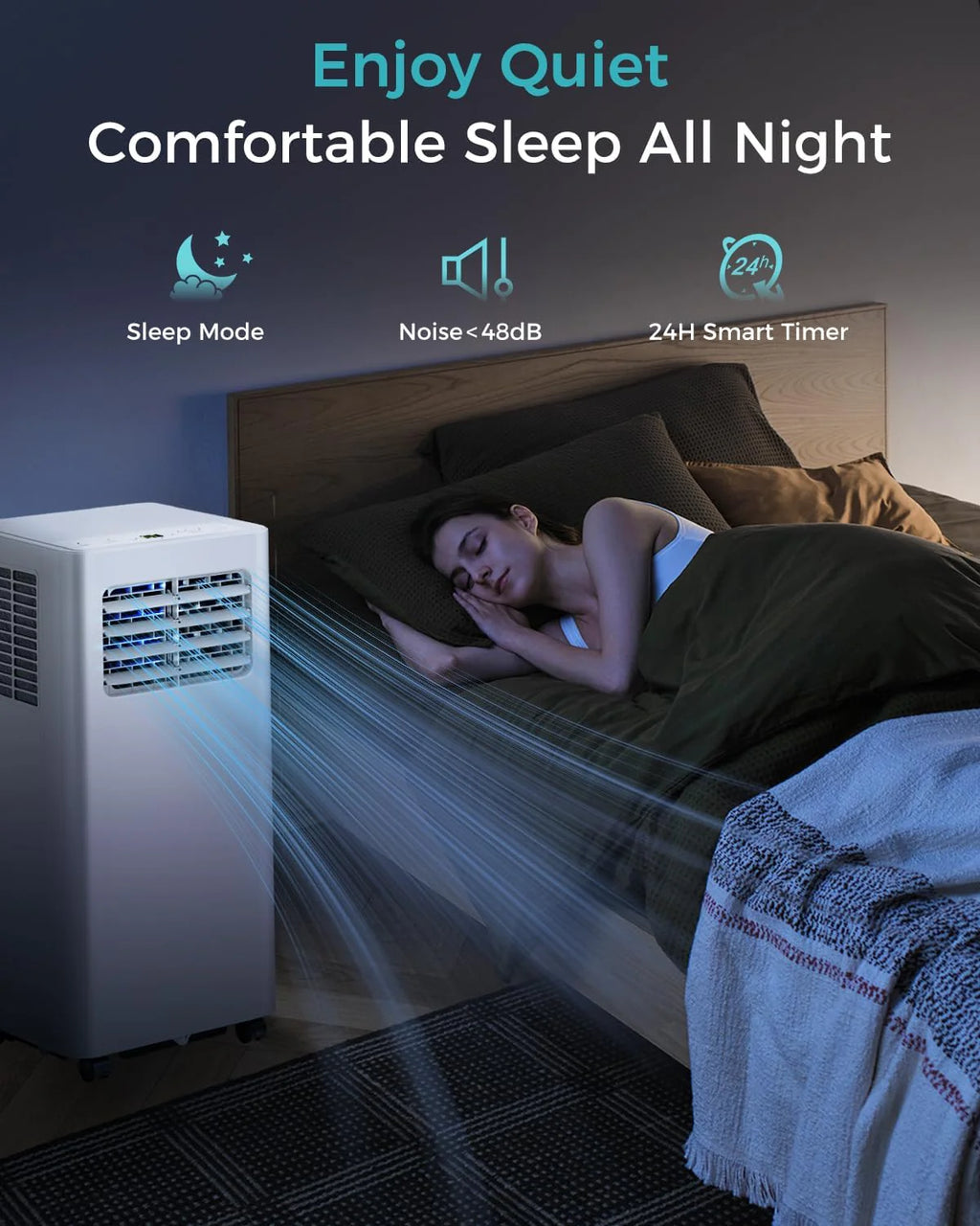 8,000 BTU Portable Air Conditioner - 3-in-1 AC Unit with Remote Control, Ultra-Quiet Cooling for Rooms up to 350 sq. ft., 24H Timer, Sleep Mode