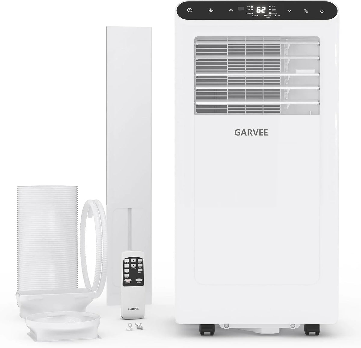 Garvee 8000 BTUs Portable Air Conditioner,Up to 350 Sq.Ft. Remote Control 48dB Portable AC Unit, Dehumidifier, Fan, Sleep, 24H Timer&Installation Kit, DOE Certified, Ceer 6.2, White+Black Panel