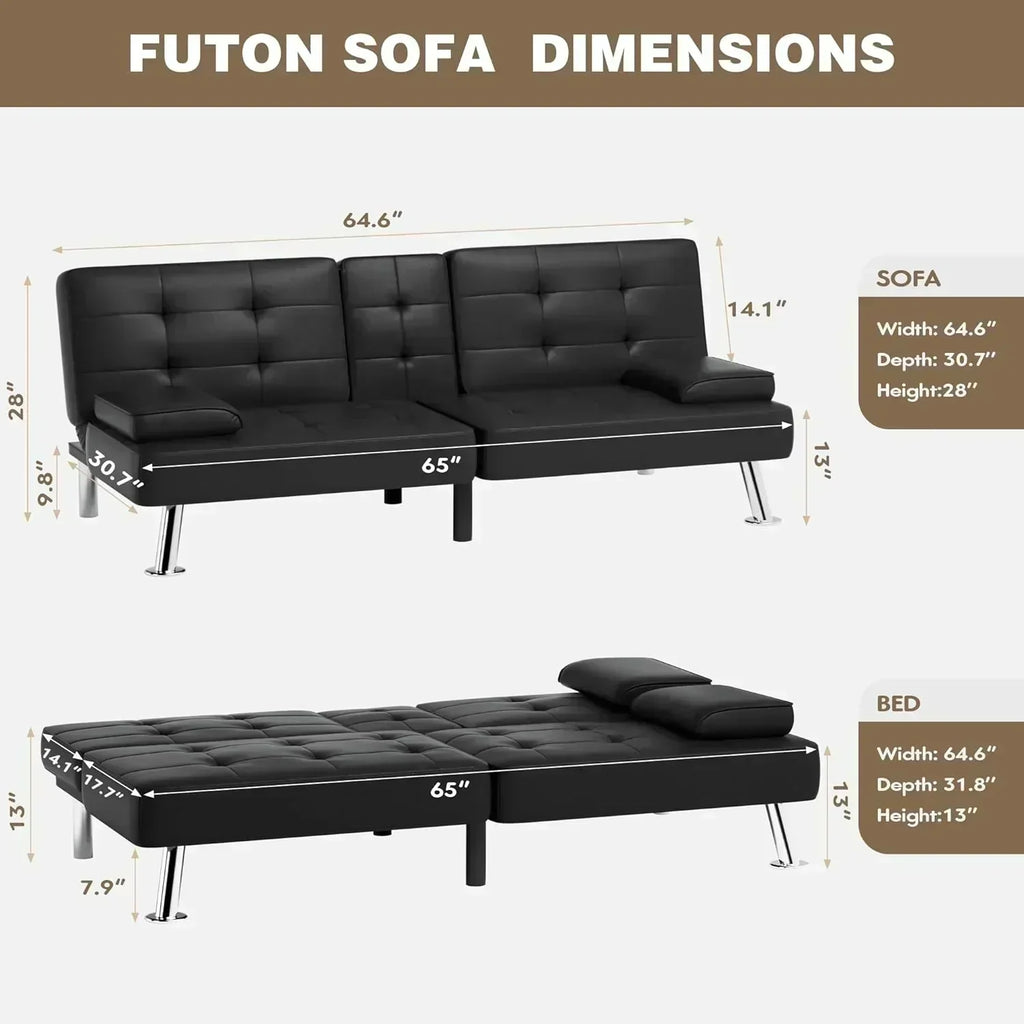 Homall Futon Sofa Bed Leather Futon Couch with Armrests Adjustable Recliner Sleeper Sofa Bed