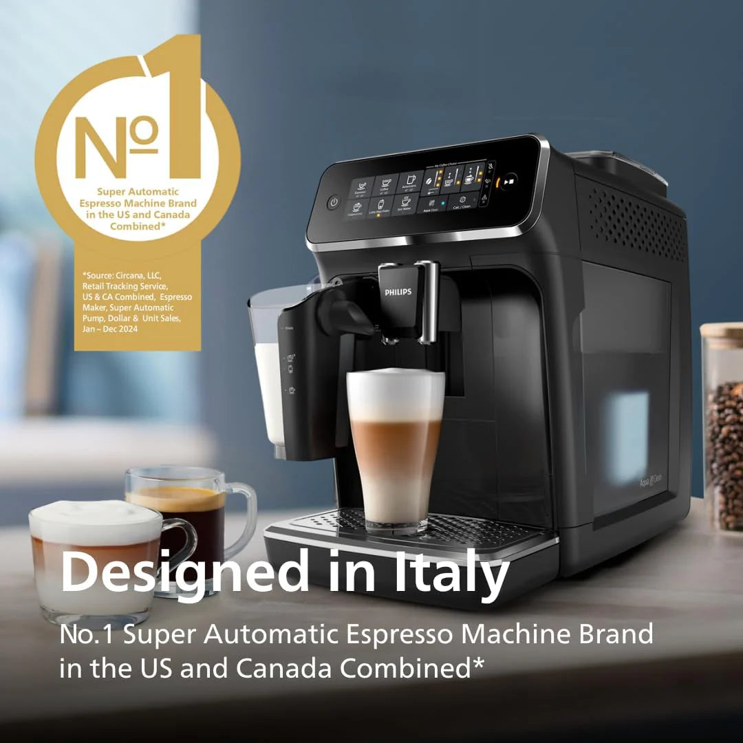 Philips 3200 Series Fully Automatic Espresso Machine, LatteGo Milk Frother, 5 Coffee Varieties, Intuitive Touch Display, 100% Ceramic Grinder, AquaClean Filter, My Coffee Choice, Black (EP3241/54)