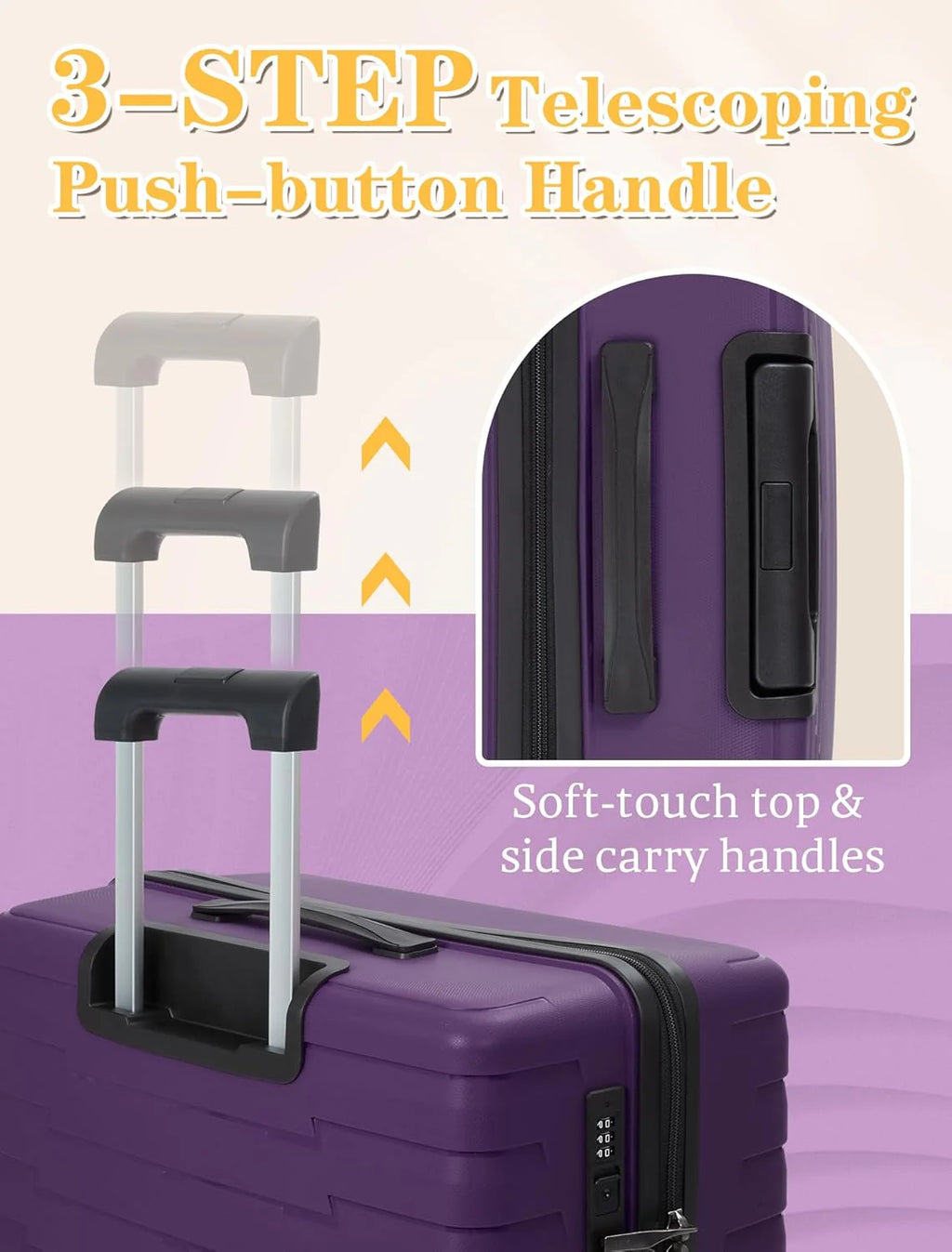 5-piece luggage set with wheels, ABS hardshell suitcase with spinner wheels