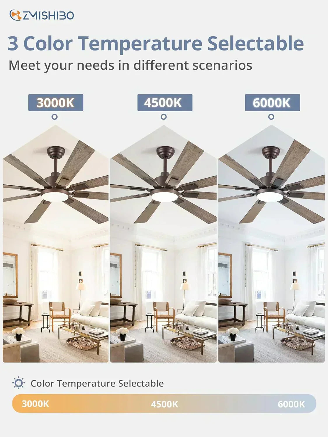 Zmishibo 72-inch large ceiling fan with lighting and remote indoor/outdoor