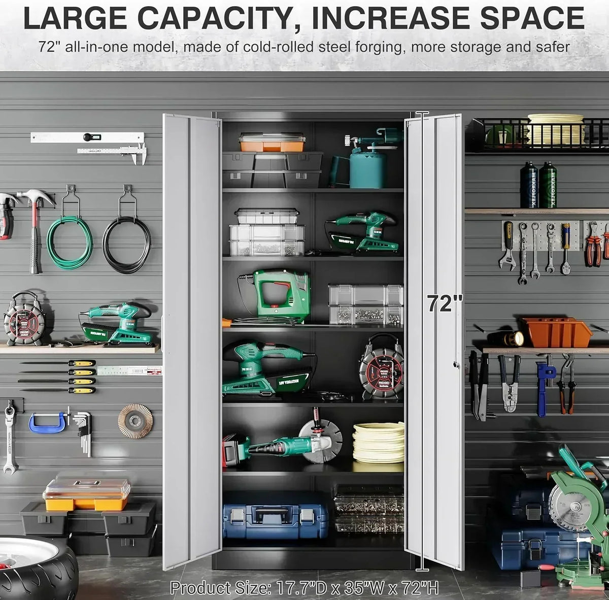 Metal Storage Cabinet with 2 Doors and 6 Shelves Black Metal Cabinet Garage Storage Cabinet