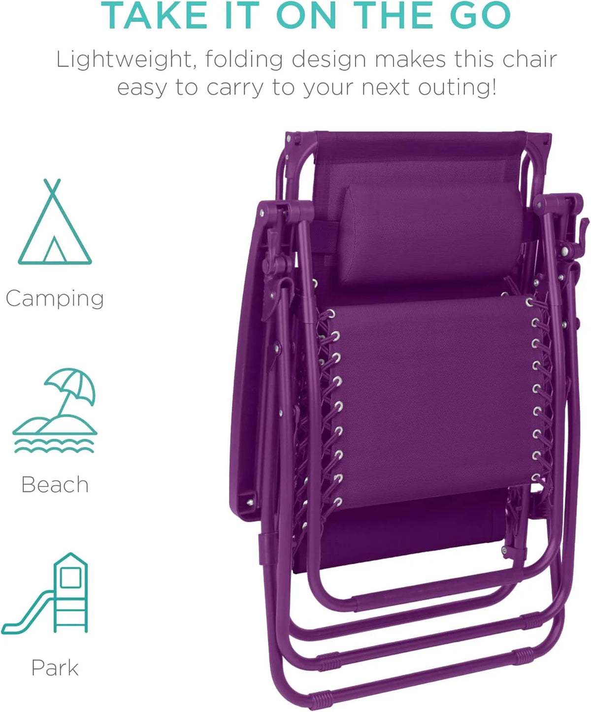 Best Choice Products Folding Zero Gravity Outdoor Recliner Patio Lounge Chair w/Adjustable Canopy Shade, Headrest, Side Accessory Tray, Textilene Mesh - Peacock Blue